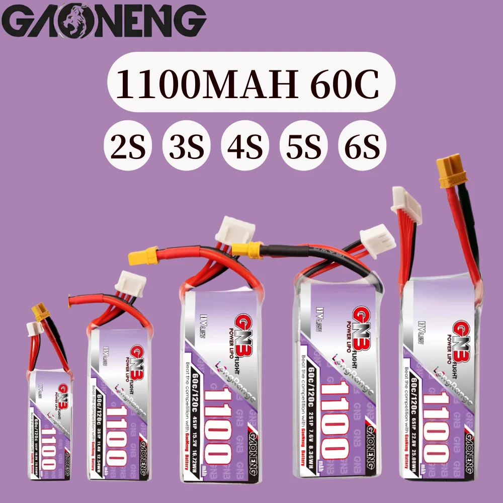 

Gaoneng GNB 1100mAh 60C 2S 3S 4S 6S 7,6 V 11,4 V 15,2 V 19,0 V 22,8 V большой диапазон Lipo батарея с разъемом XT30 для FPV гоночного дрона
