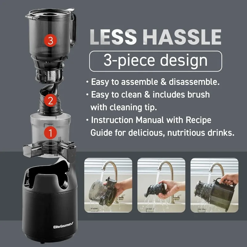 Big Mouth Whole Fruit 5.2”Self-Feeding Chute,Cold Press Masticating Slow Juice Extractor,Easy to Clean,Impact Resistant BPA Free 5