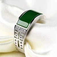 2024 Real green natural hetian jade ring  925 sterling silver ring couple rings men women jewelry lucky stone jade finger ring