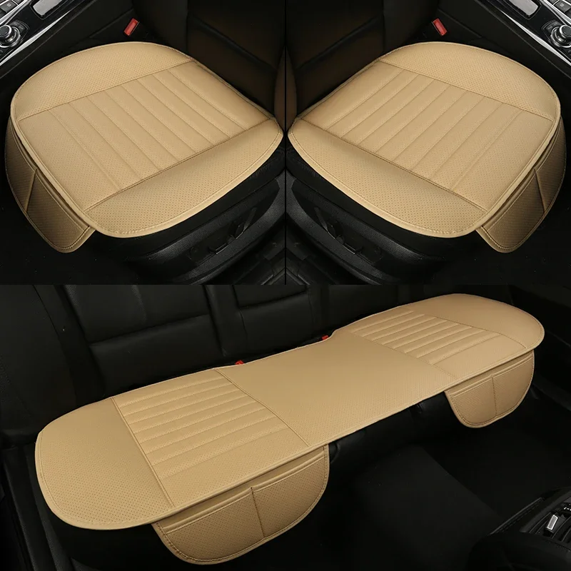 Lot De 2 Coussins De Siège En Similicuir PU Avec Charbon Actif De Bambou - 50x50 Cm, Antidérapants, Pour Voiture Ou Bureau - Noir