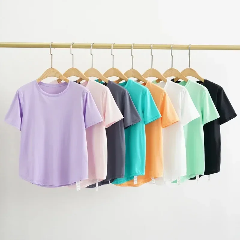 Lemon Class Fit Crew Neck T-Shirt Hip Length Short Sleeve Sweat-wicking Yoga Shirts Breathable Running Soild Tops Quick-drying