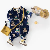 Sanlutoz Cute Bear Fleece Thickened Long Sleeve Toddler Jumpsuits Warm Cozy Zipper Winter Baby Rompers Clothing 4