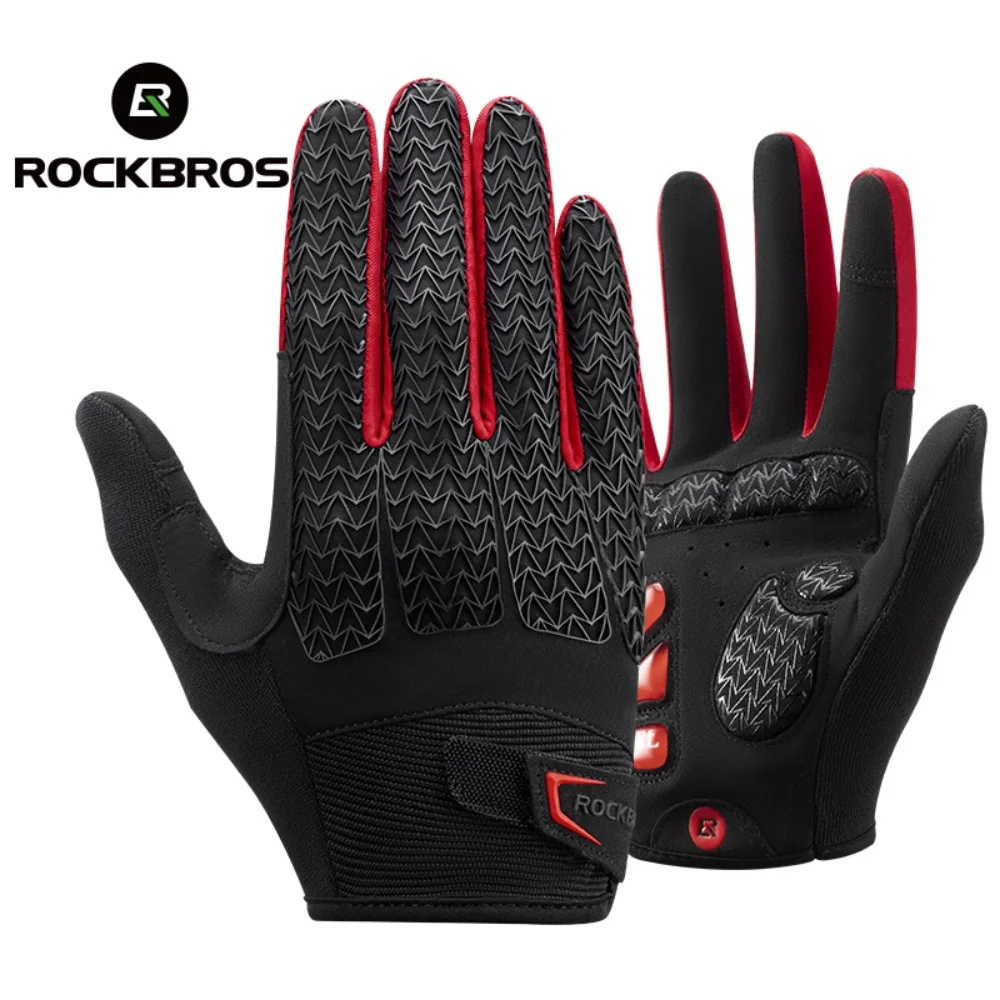 ROCKBROS Cycling Touch Screen Non-slip Gloves GET Liquid Silicone Palm Rest Full Finger Bicycle Glove Windproof Riding Equipment