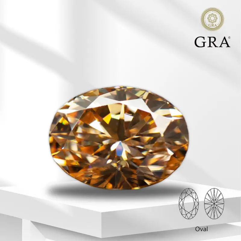 

Moissanite Colored Stone Oval Cut Champagne Color with GRA Report Lab Grown Gemstone Jewelry Making Materials Free Shipping