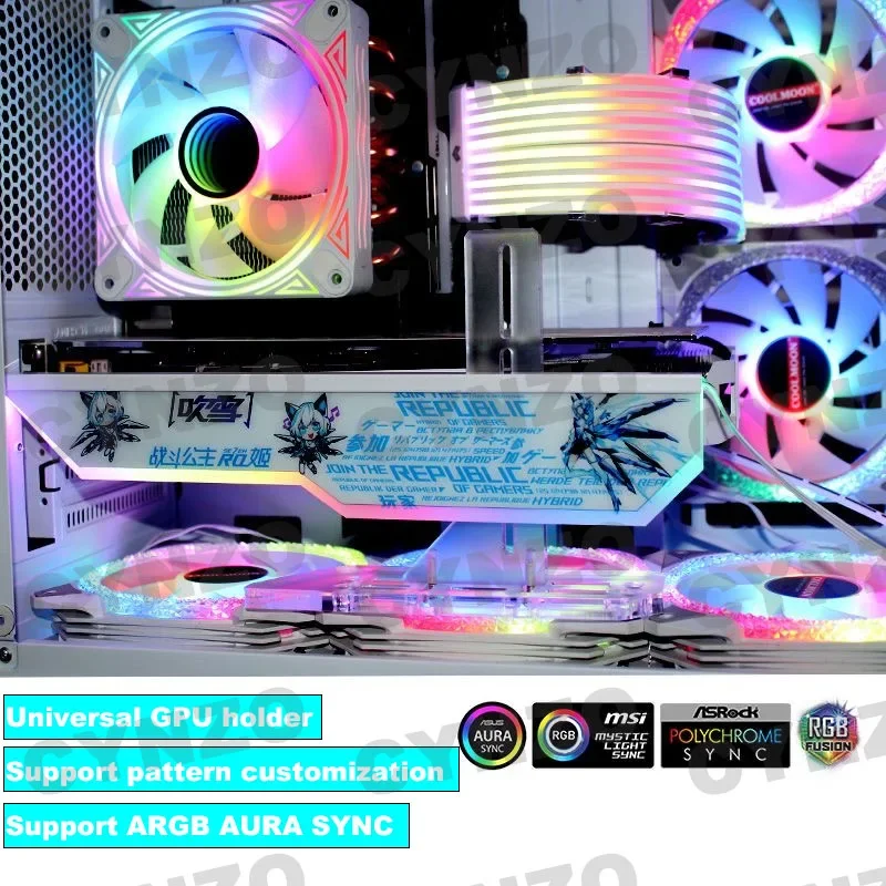 Mod Suporte Vga 4090 3090 Placa Gráfica Bracket 5v 3pin Argb Aura Sync 3080 3070 Gpu Suporte Customzable Gamer Decoração do Armário - Imagem 2