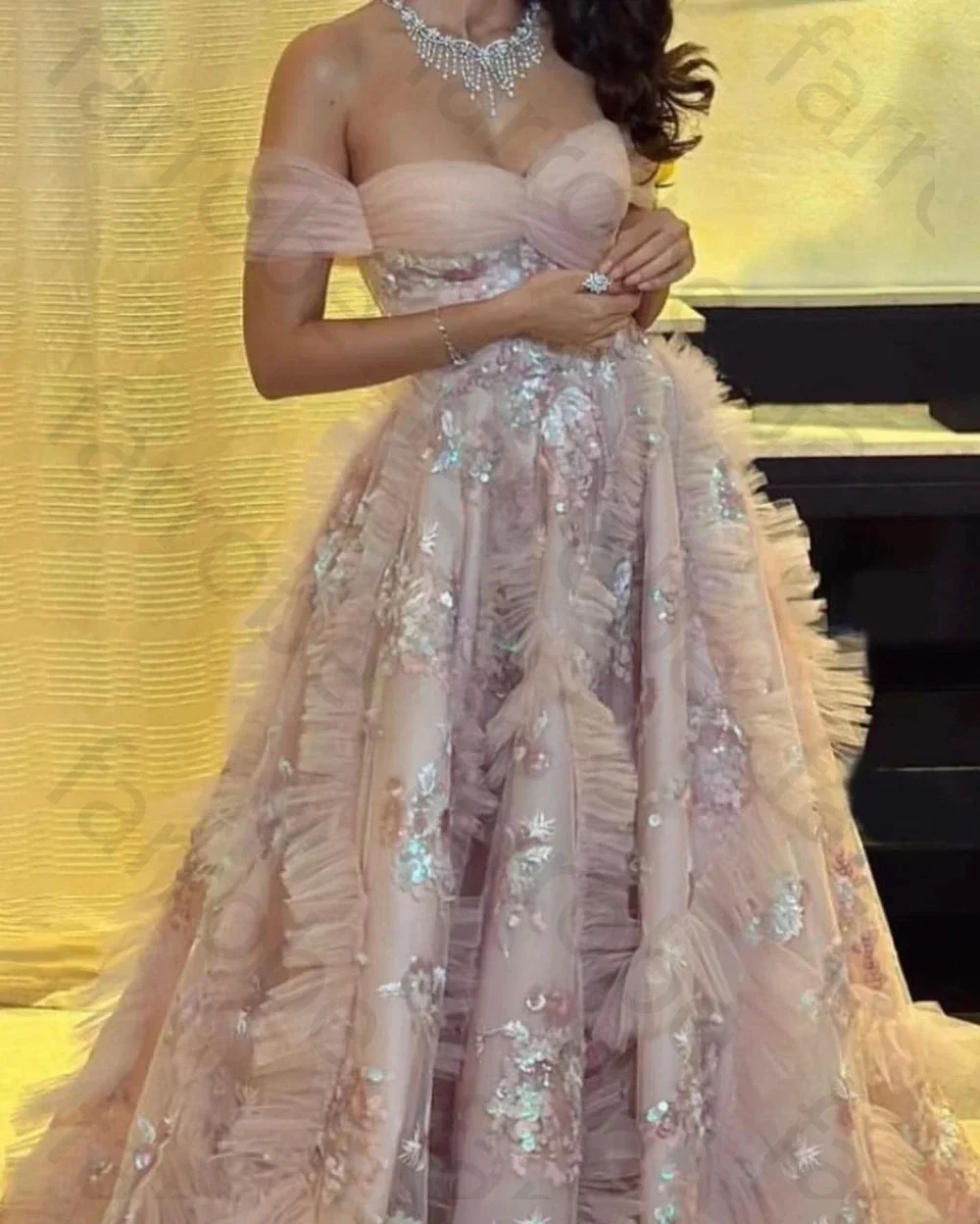 Off-the-shoulder Ball Gown Sweep/Brush Prom Dresses Sequin Tulle Draped Net/Tulle Formal Occasions Dress
