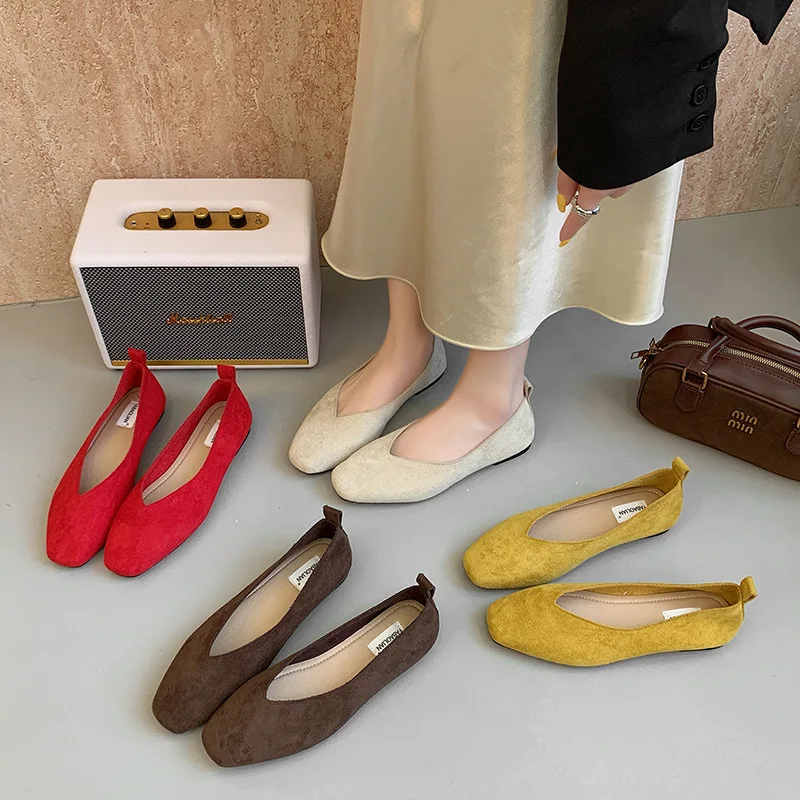 Women's Square Toe Vintage Flats Soft Loafers Comfortable Leather Ballet Shoes for Female Dress Shoes Mujer 2026 New