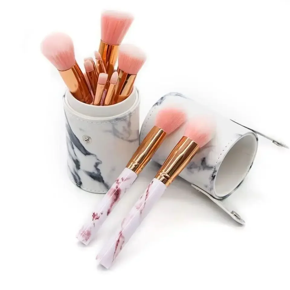 Description Picture 5 of item10 pcs Large Li Stone Pattern Makeup Brush Set 5 Large 5 Small Eyeshadow Lipsti Makeup Tools Poable Beginner Brushes