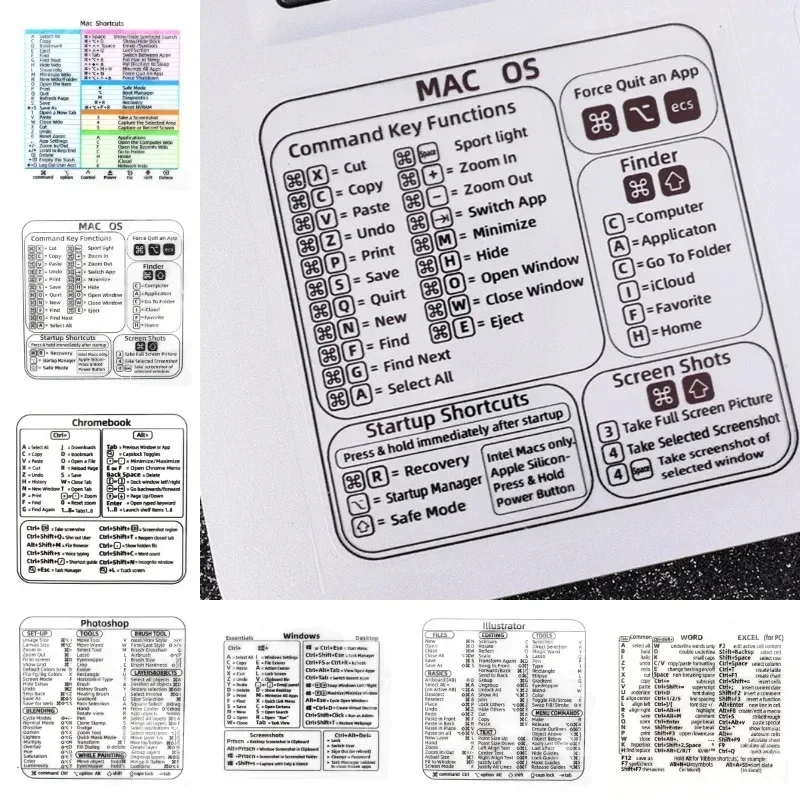 For Windows PC Computer Reference Keyboard Shortcut Stickers Adhesive Transparent Decal For Macbook OS Laptop Desktop Shortcuts