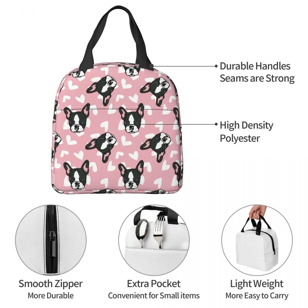Lunch Bags for Men Women Bulldog Dog Thermal Cooler Portable School Animal Oxford Lunch Box Handbags