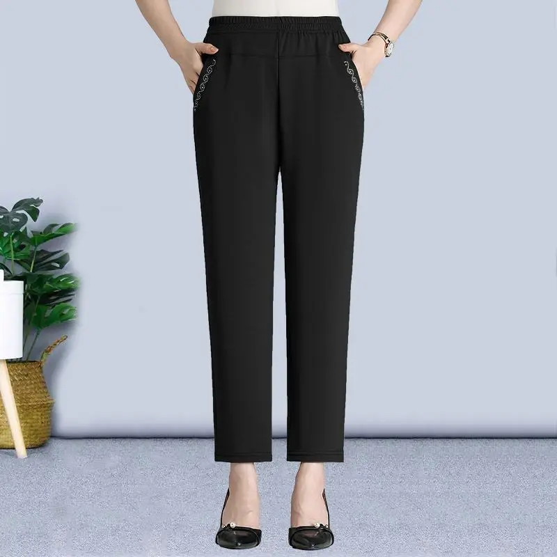 Summer Ice Shreds Elastic Force Diamonds Women New High Waist Straight Cylinder Casual Thin Style Affordable All-match Trousers