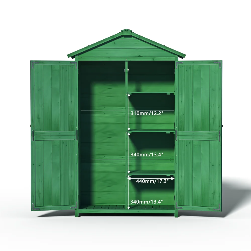 Outdoor 35.6"x 18.1"x 66.15" L Wood Storage Shed, Garden Tool Cabinet with Waterproof Asphalt Roof, Double Doors, Multiple-tier 3