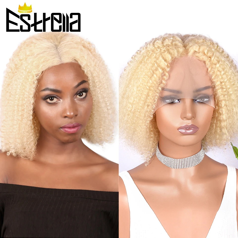 

613# Honey Blond Kinky Curly Human Hair Wigs For Women 180% Density Brazilian Human Hair Lace Wig Pre Plucked 13x1 Lace Part Wig