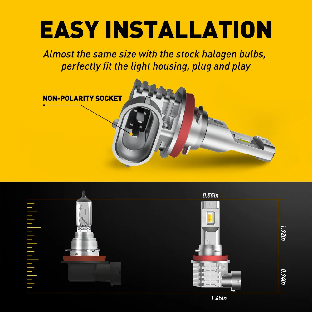 2개 AUXITO CANBUS H8 LED 노란색 흰색 9006 HB4 H10 H11 LED 안개등 9005 HB4 LED 전구 자동차 주행등 (도요타, 스코다, 포드용)