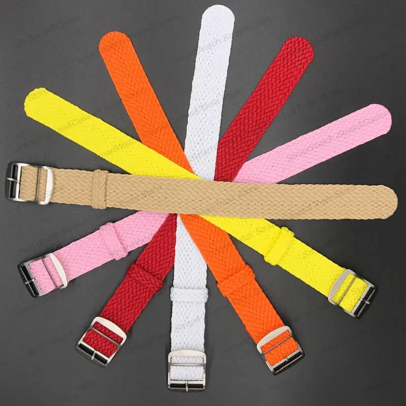 Versatile Perlon Woven Nylon Watch Strap with Metal Buckle - Black and Blue