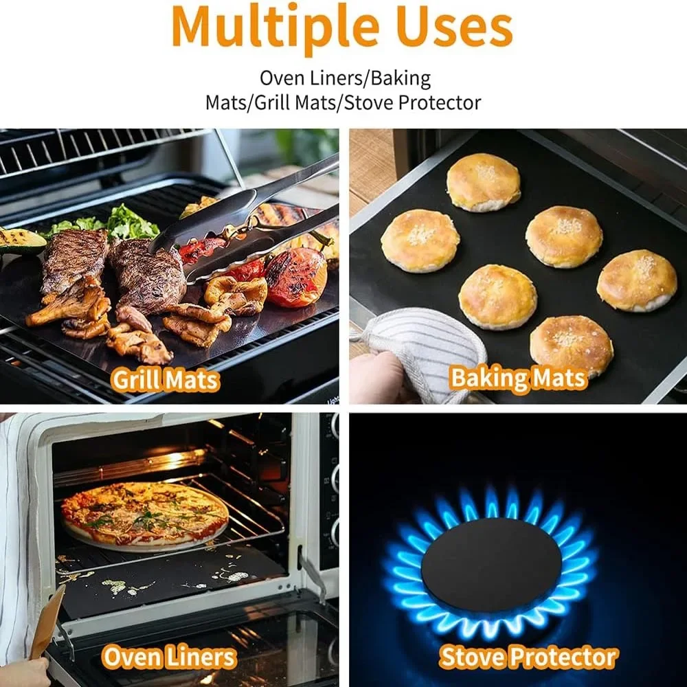 Oven Liners for Bottom of Electric Gas Oven Reusable Non-Stick Teflon Protector Mat Heat Resistant 33X40cm oven liners