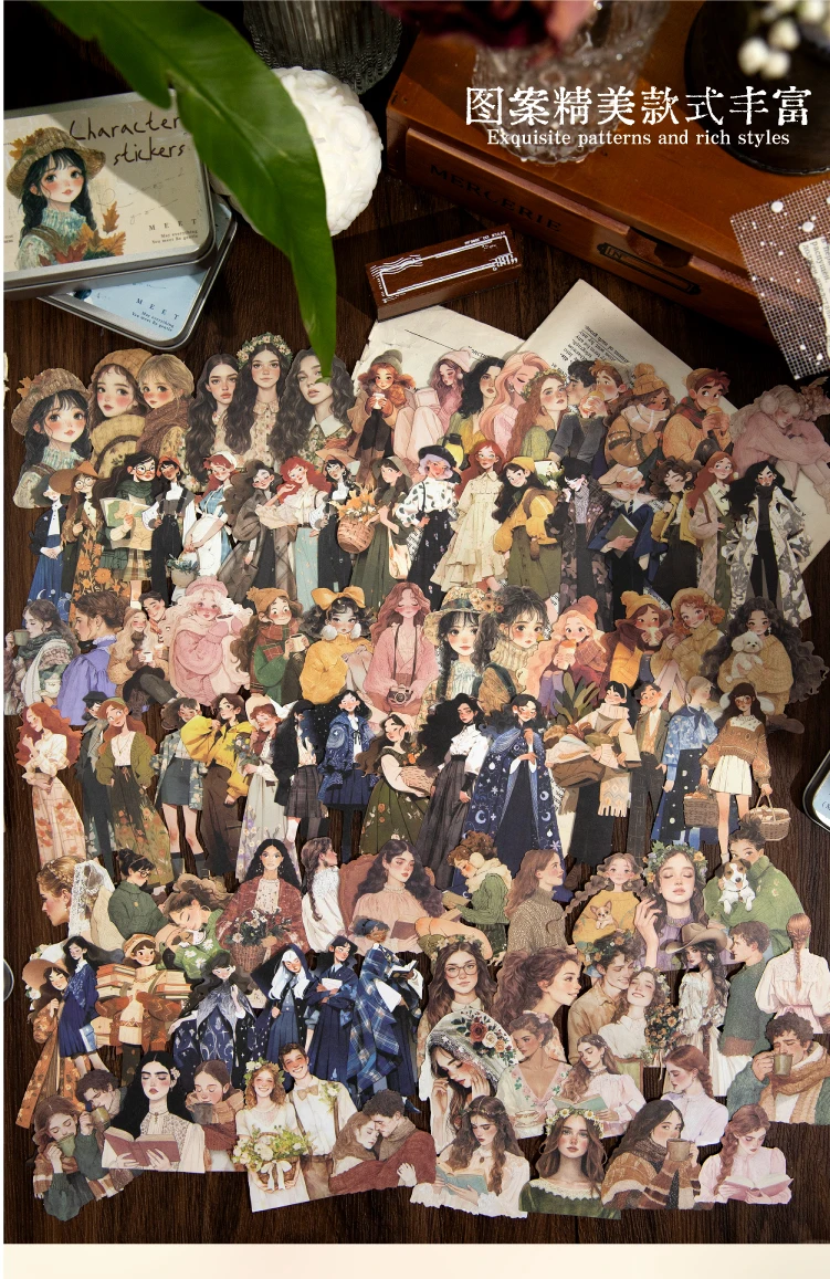 Journal GO 100 Stück romantische Mädchen-Charakter-Klebeband-Aufkleber für Collage, Junk-Journal, Karte, Tagebuch, Planer, Scrapbooking, DIY-Materialien – Detail 4