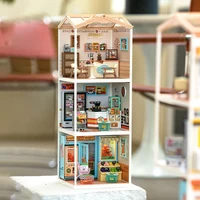 3D Puzzle Miniature House Coffee Shop Bookstore Convenience Store Assembly Toys with Lights Collection Decoration Christmas Gift 2
