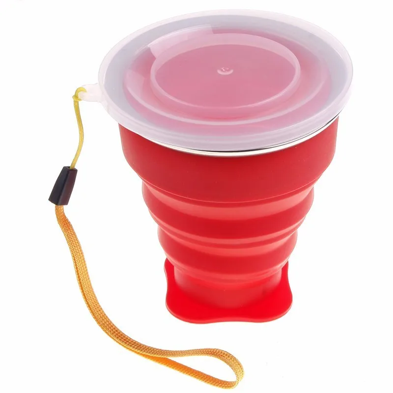 Outdoor Portable Silicone Retractable Folding Cup With Cover Coffee Handcup Camp Picnic Hiking Mini Water Glass 1/2/4PCS