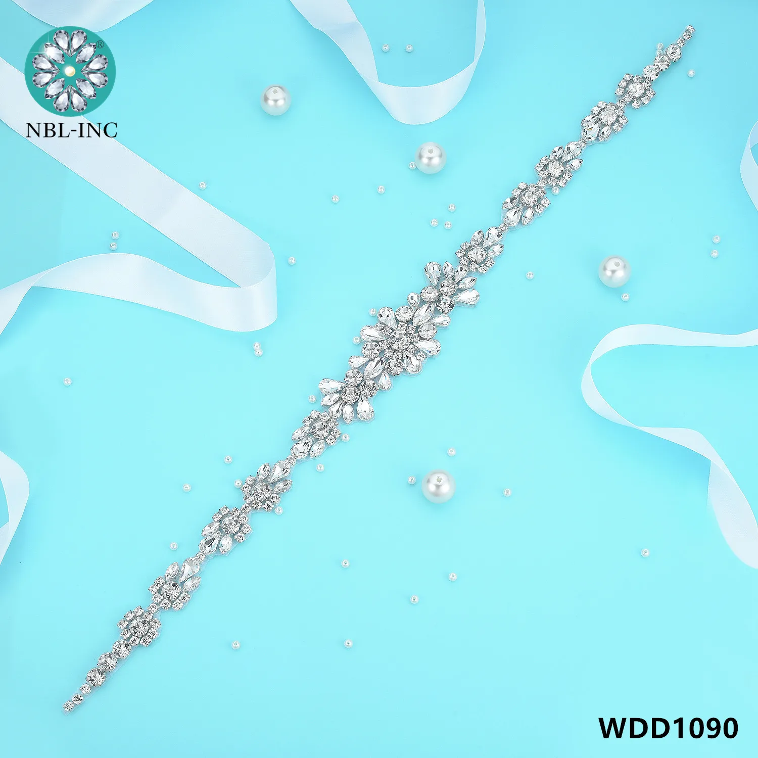 웨딩 드레스 의류용 실버 라인석 크리스탈 아이언, 아플리케 벨트 아이언, 웨딩 비즈 신부 트림, WDD0209, 1 개