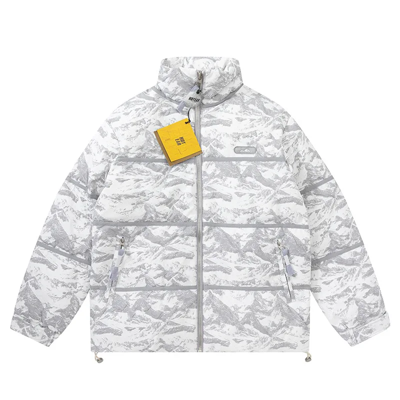 

American Retro Print Women Down Coats Loose Thick Winter Puffer Jackets Hip Pop Streetwear Stand Collar Overcoat 2022 New