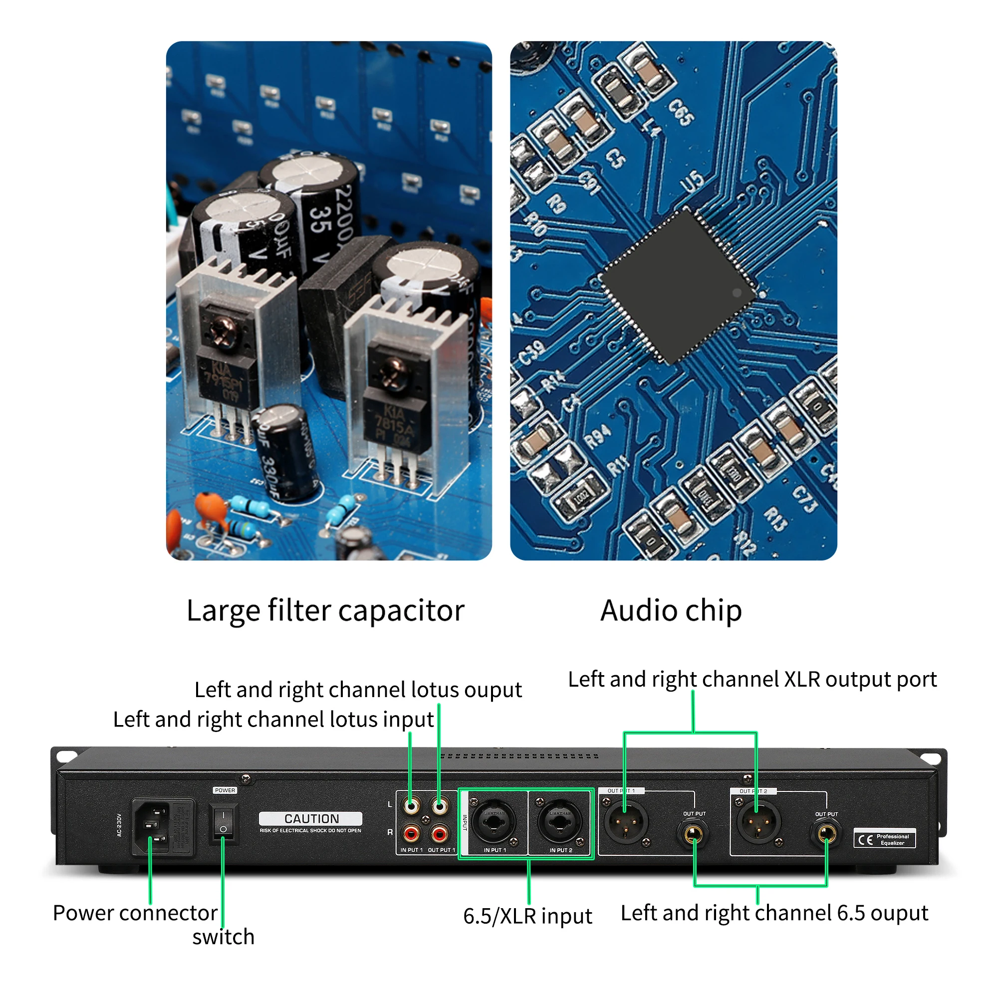 Equalizzatore grafico stereo analogico professionale 31 bande 2 canali Ingressi XLR 2x31 Equalizzatore grafico stereo analogico professionale 31 bande 2 canali Ingressi XLR 2x31