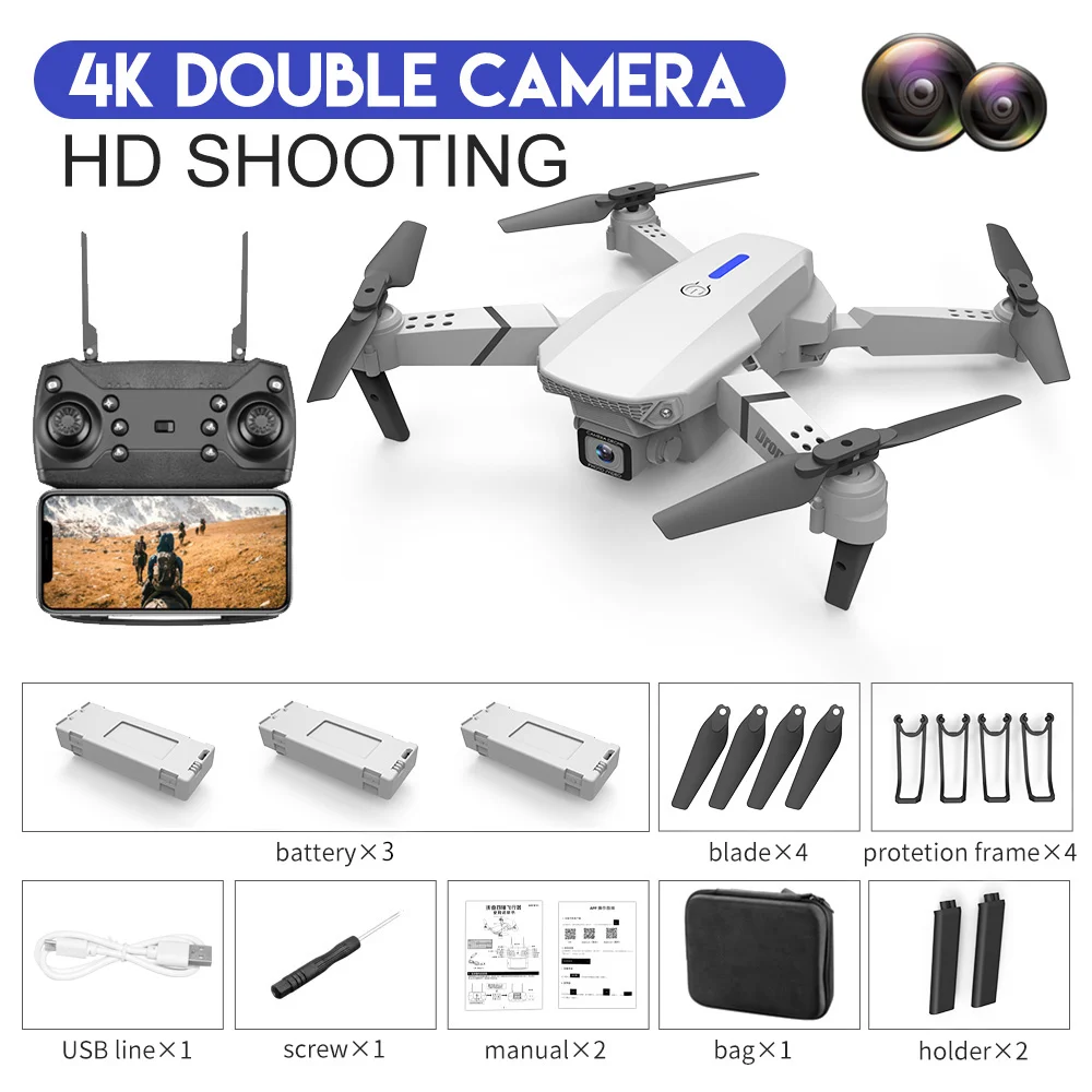 2022 New Quadcopter E88 Pro WIFI FPV Drone With Wide Angle HD 4K 1080P Camera Height Hold RC Foldable Quadcopter Dron Gift Toy rc quadcopter with camera RC Quadcopter