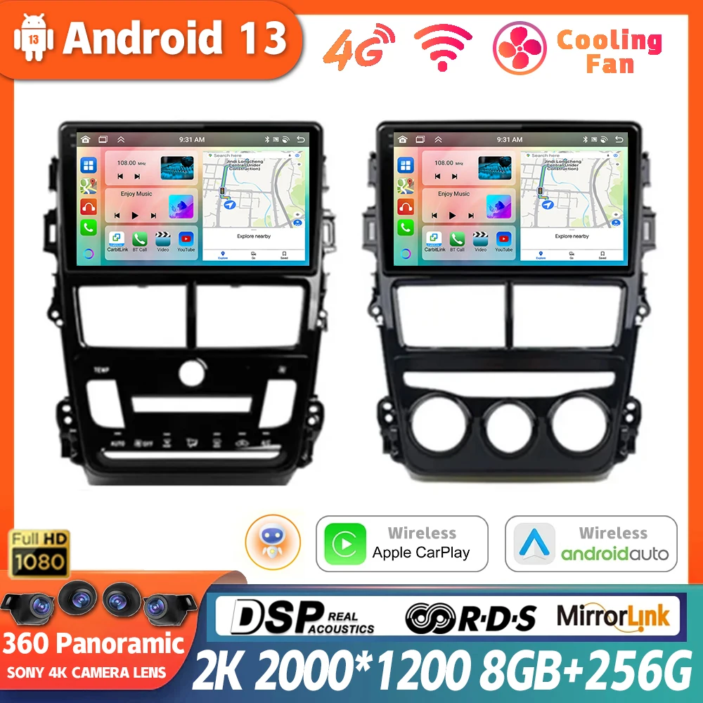 

Android 13 For Toyota Vios Yaris 2018 2019 2020 Navigation GPS QLED Radio Multimedia Video Player Stereo Auto 360 Camera Carplay