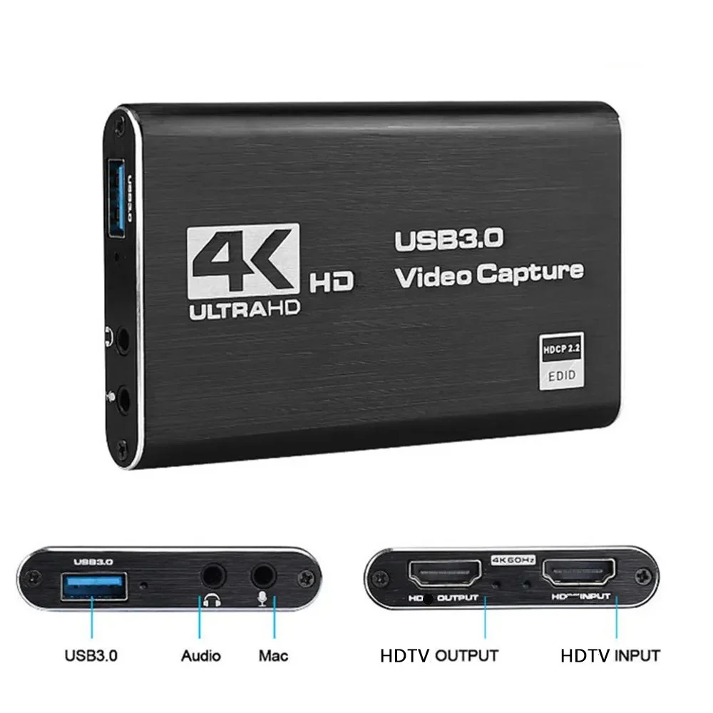 Video Capture Card 4K HDMI-Compatible USB 3.0 1080P 60fps HD Video Recorder Grabber For OBS Capturing Game Card Live