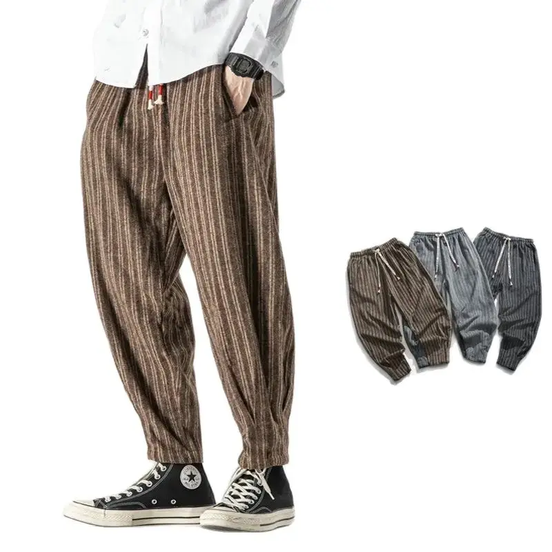 

Streetwear Men's Harem Pants Thicken Warm Trousers Harajuku Vintage Men Sweatpants Stripes Oversize Male Jogging Pants New 5XL