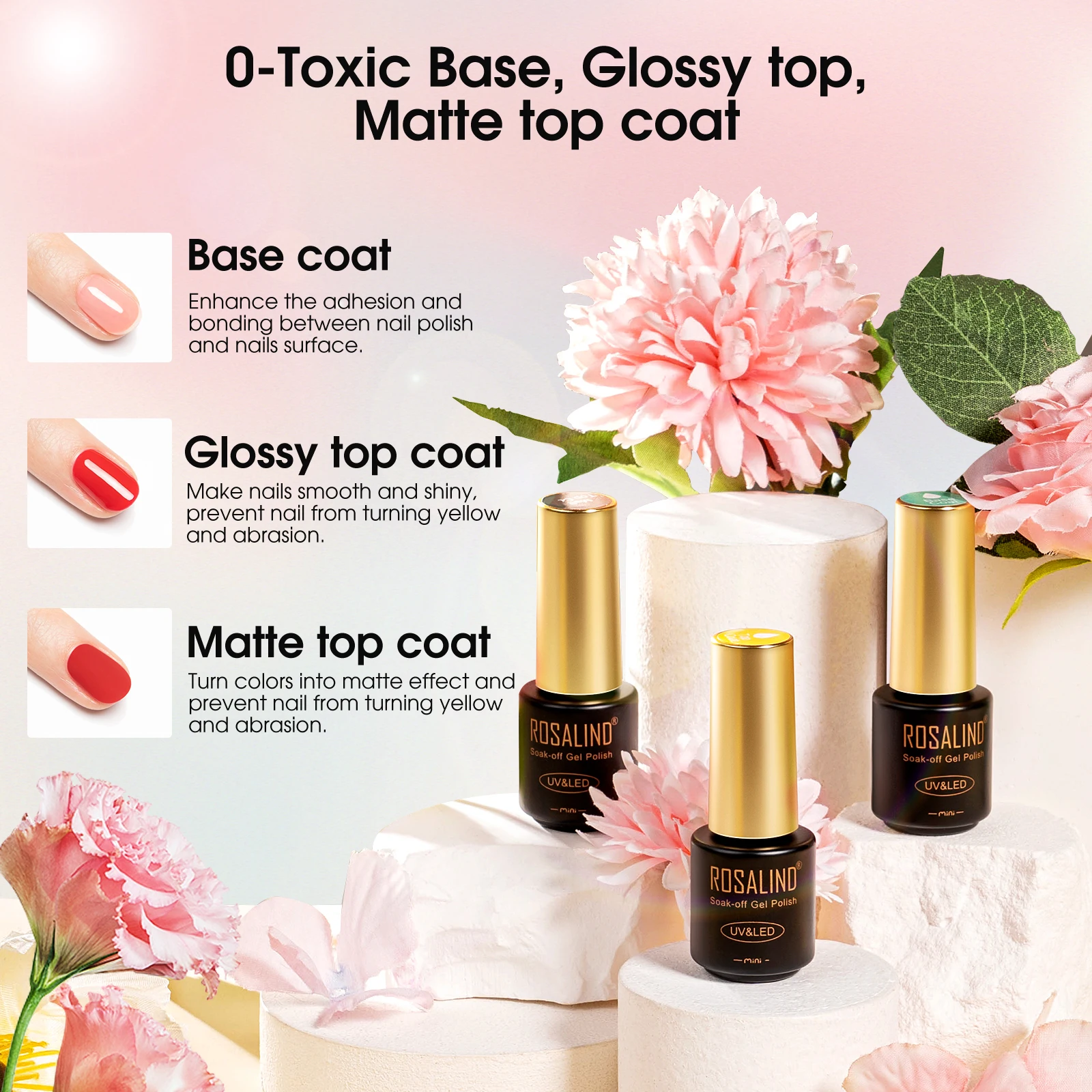 ROSALIND 48PCS Gel Nail Polish Set, 45 Colors Macaron Glitter Series Gel Polish Starter Set with Matte & Glossy Gel Top Base Coa 6