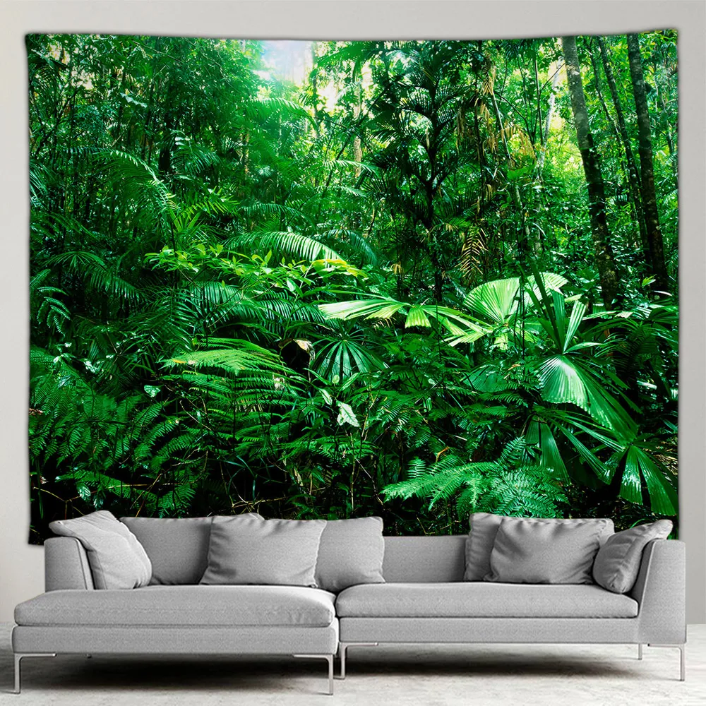 Forest Waterfall Landscape Tapestry Outdoor Garden Poster Nature Tropical Greenery Simple Modern Style Wall Hanging Wall Screen