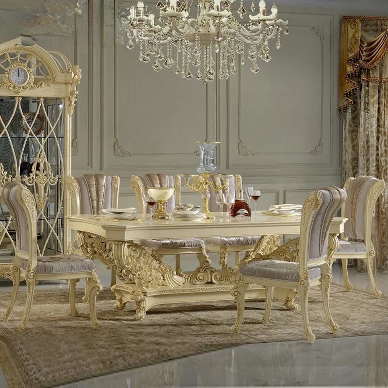 

Мебель для столовой на заказ, вилла, Европейский резной обеденный стол из цельного дерева, роскошный Прямоугольный Обеденный Стол, французский обеденный стол