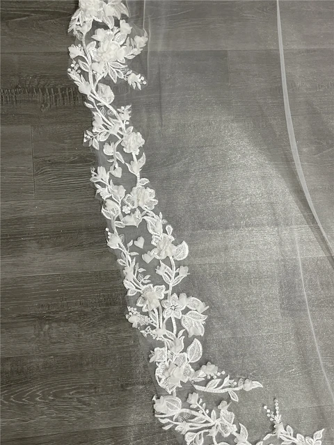 ホワイト レース 刺繍 ウェディングベール コーム付き 5m ロング