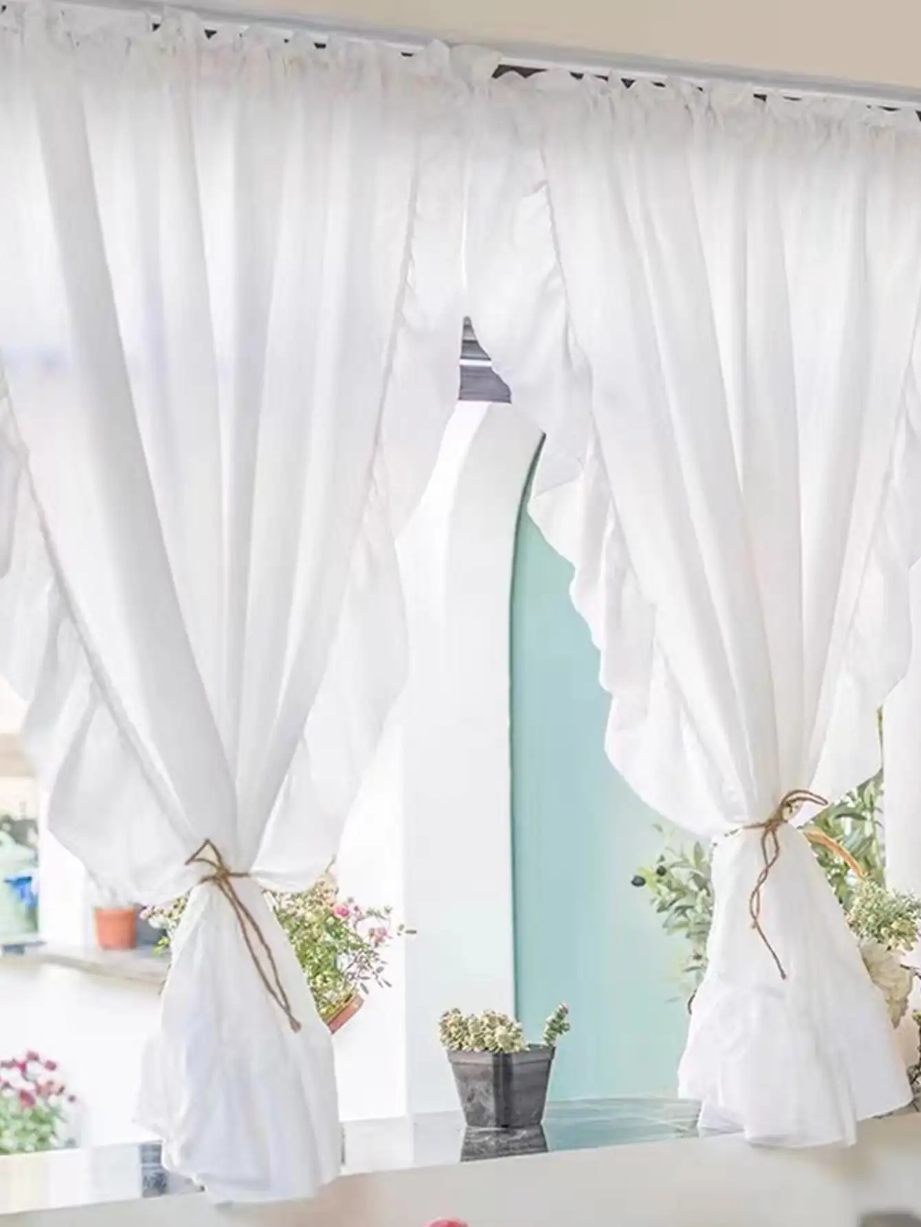 White Half-Curtain Mini for Bedroom Kitchen Door Drape Cafe Window Panel Sheer Tulle Curtain 1 Pcs 2