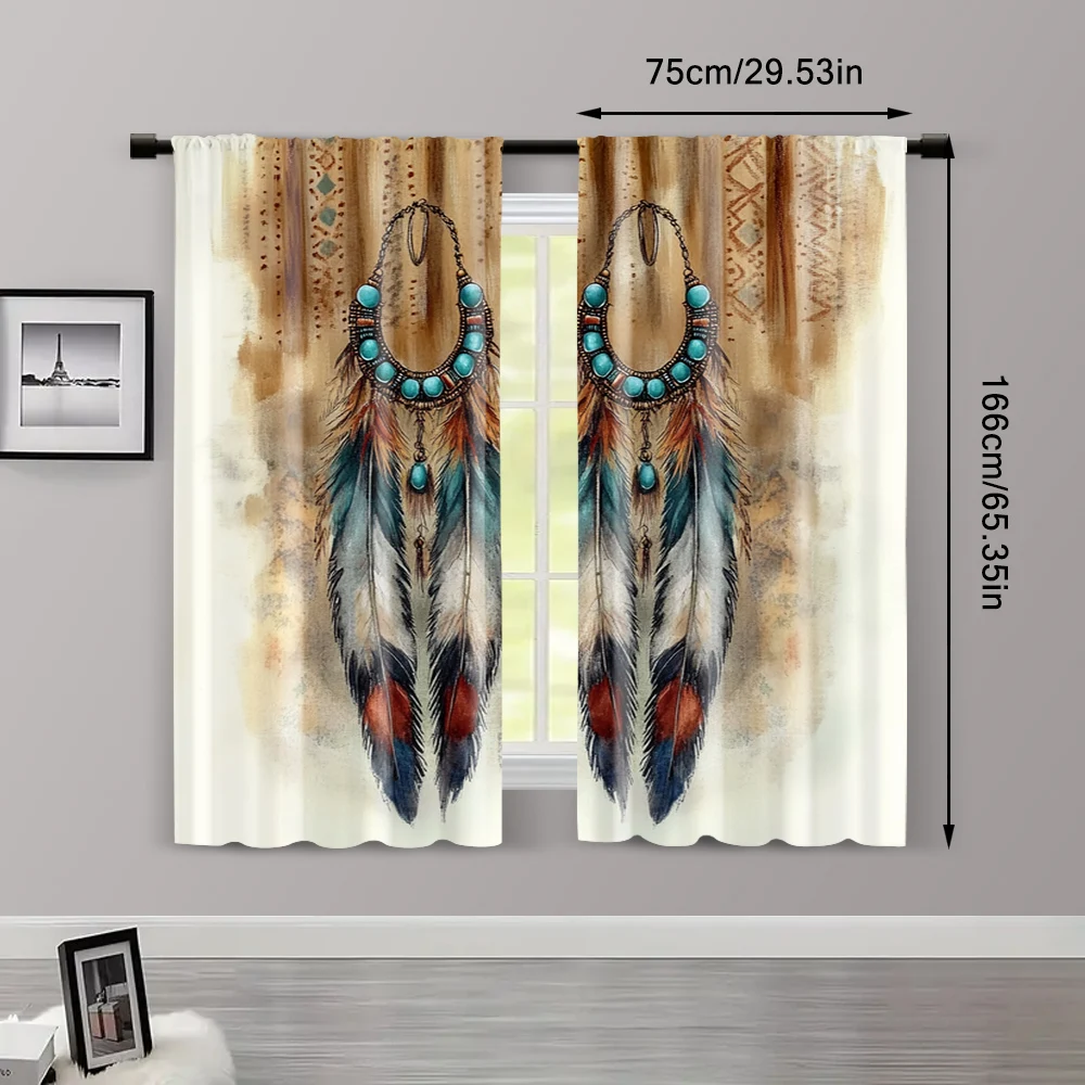 2pcs, Curtain Popular 2D print Feather Art Polyester Easy Install (without rod) Outdoor Decorations Use for Bedroom, Living 3