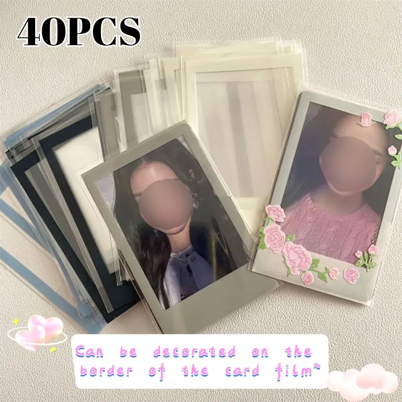 

40Pcs Kpop Card Sleeve Holder Ins Solid Color Border Transparent Card Film Idol Photo Card Holder Clear Card Protective Sleeves