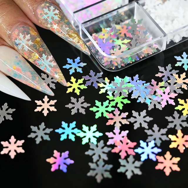 6 Grids 3D Snowflake Nail Glitter Sequins Holographic Laser Snowflake  Glitter for Nails Design Christmas Nail Glitter Flakes Winter Snowflake  Nail Art