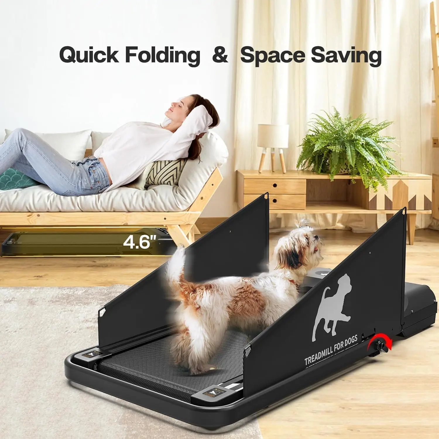 Medium Small Dog Treadmill 265lbs Weight Capacity Pet Fitness Machine 360&deg; Rotatable Display 2 1 Treadmill Wheels Remote Control