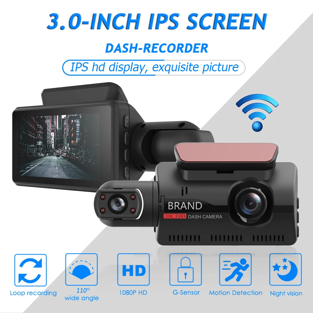 Dashcam 듀얼 카메라 HD 내부 전면 후면 카메라, 2 렌즈 레코더, 자동차 DVR 레코더, 자동 광각 야간 투시경
