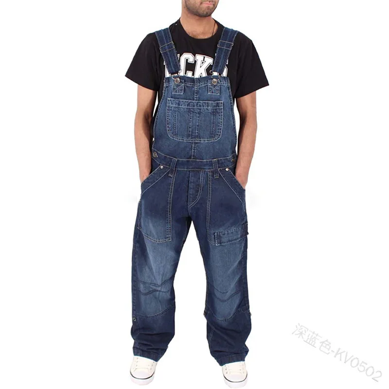 Y2K Denim Suspender Denim Pants Fashion Versatile Workwear Pants Jeans Men's Simple Multi-Pocket Loose Jeans Overalls