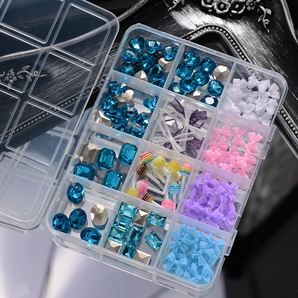 12 Stile/Box 3D Gemischte Rote Themen-Nagelkunst-Charms aus Harz: Kirsche, Erdbeere, Schleife, Blume, Strass-Nageldekorationen für DIY-Maniküre – Detail 20