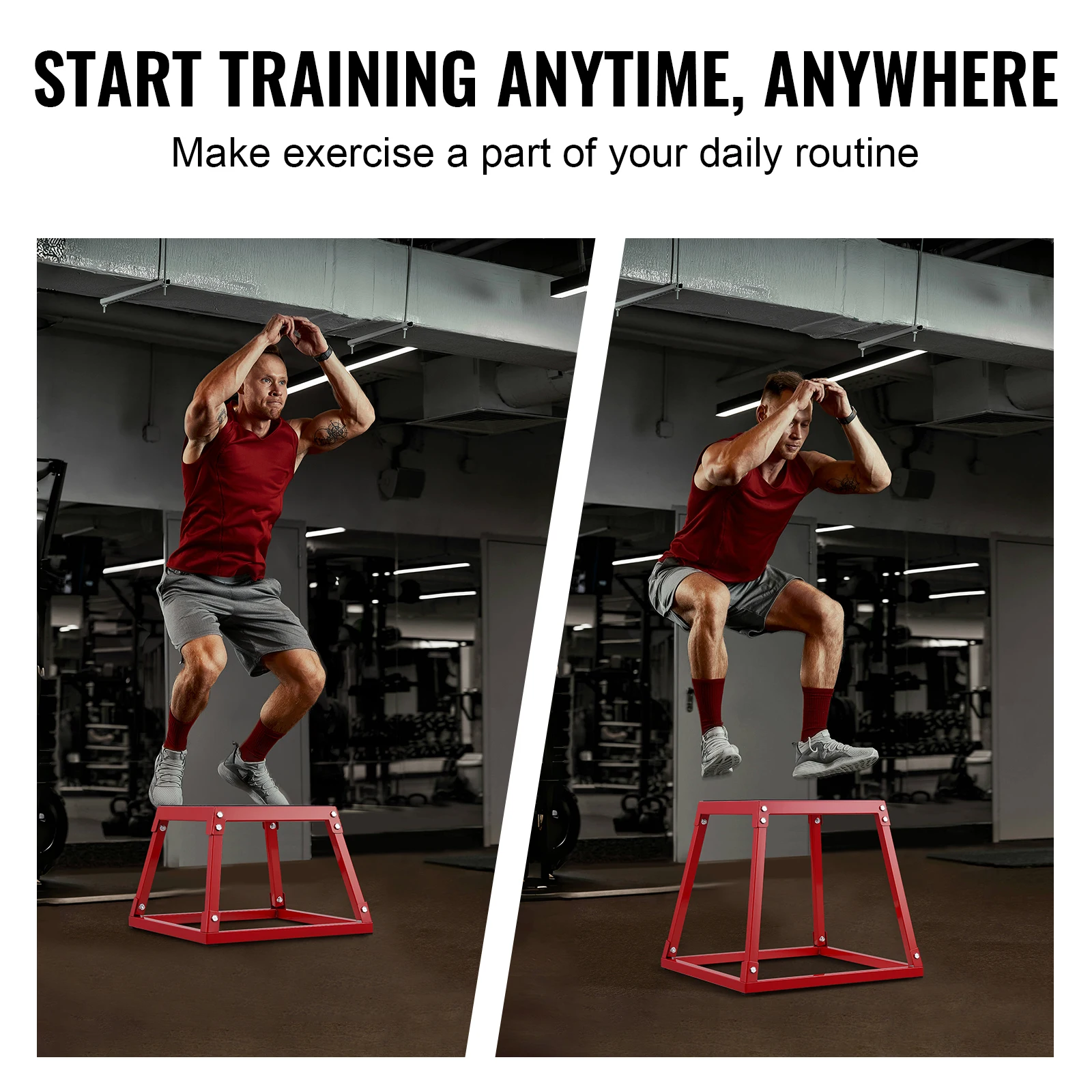 SucceBuy 12/18 Inch Metallic Plyometric Jump Box, Anti-Slip Step-Up for Home Gym Practice, Agility & Strength Training, Crimson 6