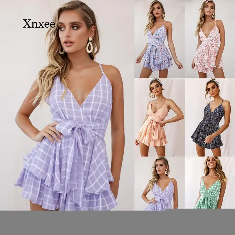 

Женский комбинезон на бретельках, комбинезон с V-образным вырезом, широкими штанинами и цветочным принтом без рукавов, лето 2022