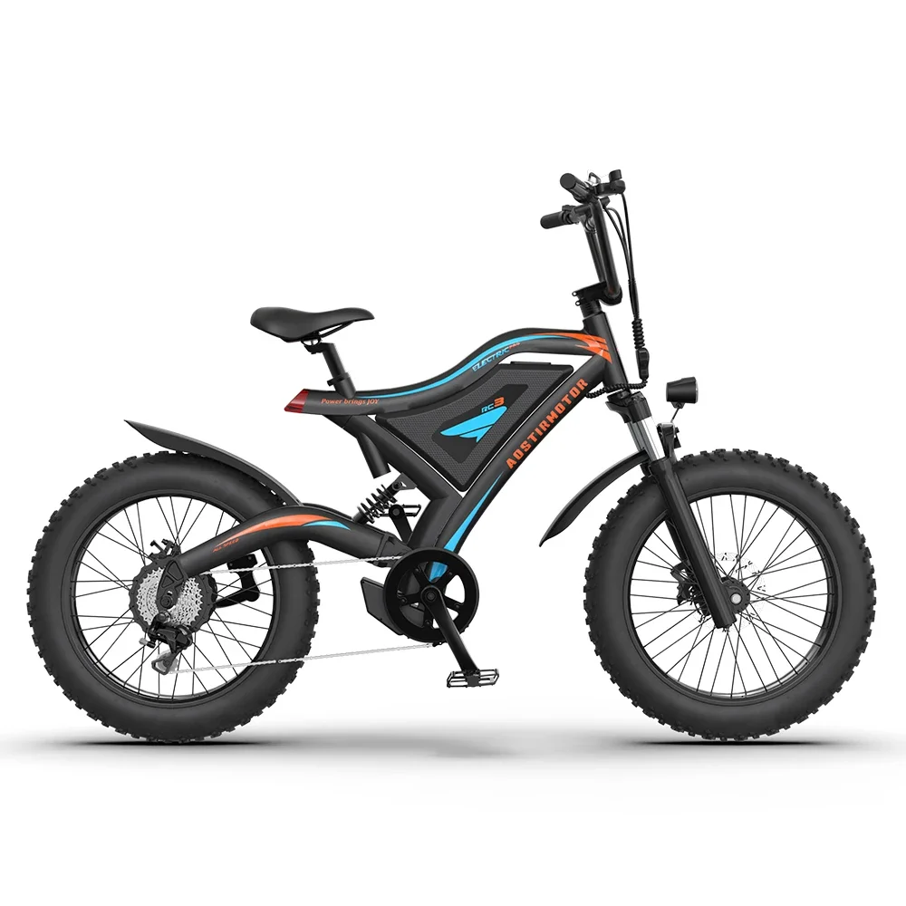 AOSTIRMOTOR Mini Electric Mountain Bike S18-Mini city Ebike 500W Motor 48V 15Ah 20Inch 4.0 Fat Tire Bicycle Beach Cycling