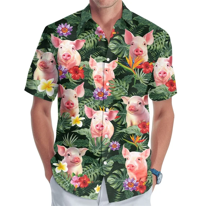thumbnail image 1 of Camisa de playa con botones para hombre, estampado digital 3D, patrón de pollo, camisa hawaiana para surfear para hombre, camisas casuales de manga corta de talla grande, 1 of 5