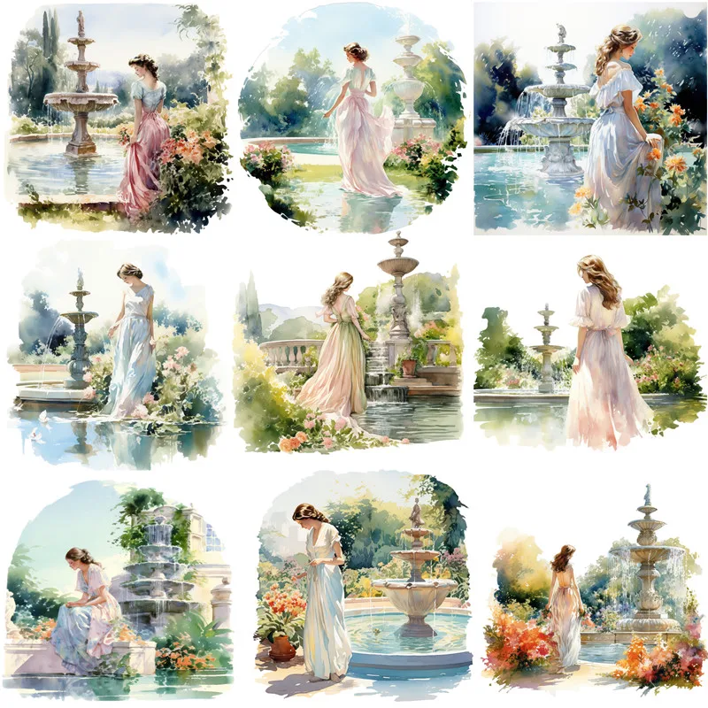 

Fountain Girl Stickers Crafts And Scrapbooking stickers kids toys book Decorative sticker DIY Stationery