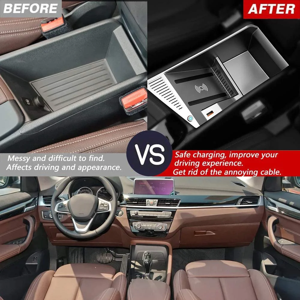 15W Car Wireless Charger QI Phone Charger Fast Charging Case Armrest Box Phone Holder For-BMW X1 F48 X2 F39 2016-2021 5