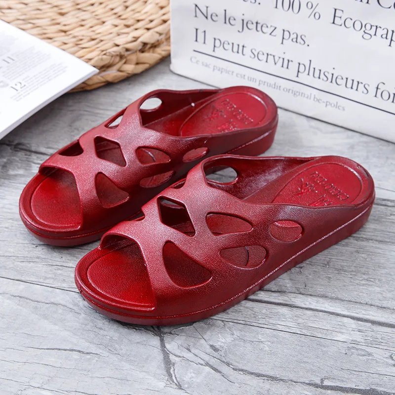 Summer Non-slip Red Ladies Wedges Slippers Casual Comfortable Home Slippers Platform Indoor Bathroom Soft Zapatos Para Mujeres