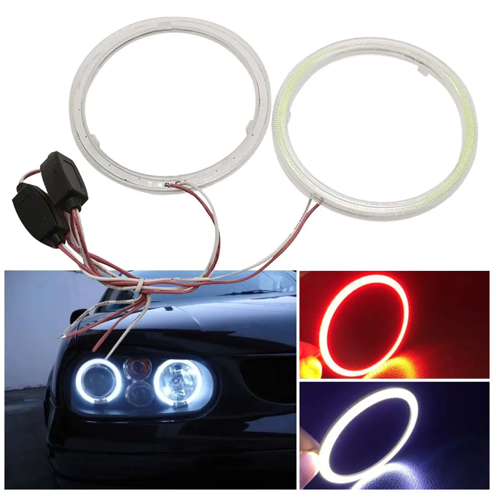 

COB LED Headlight Angel Eye Bulb 70/80/90mm Super Bright Halo Ring DRL 12V Waterproof Daytime Running Light White or Red